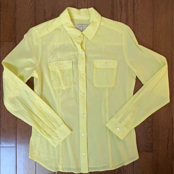 Loft Button Down Mini Check Shirt ๐ Yellow & White - Picture 5 of 8